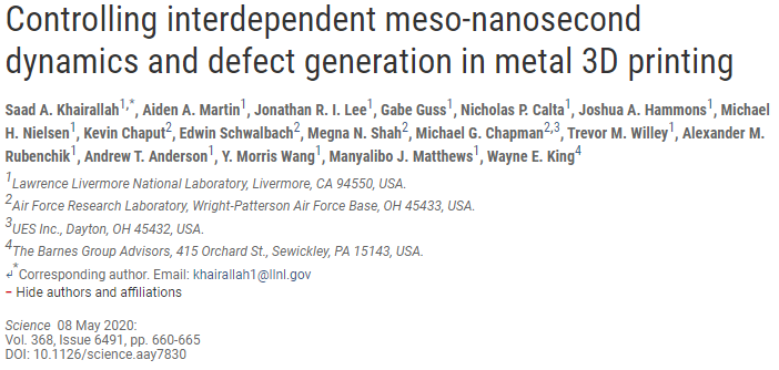 美國(guó)LLNL國(guó)家實(shí)驗(yàn)室/空軍研究實(shí)驗(yàn)室：3D打印常有缺陷生成？粉末動(dòng)力學(xué)幫助解惑