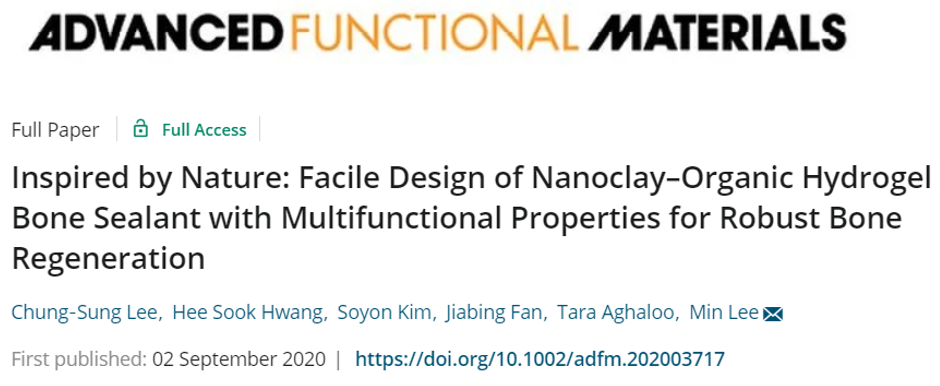 《AFM》自然啟發(fā)的骨密封劑：多功能納米粘土有機(jī)水凝膠骨密封劑促進(jìn)骨再生