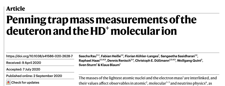 重磅！4篇Nature/Science齊發(fā)：世界上最精確的氘核質(zhì)量出來了！我們離中微子質(zhì)量還遠(yuǎn)嗎？